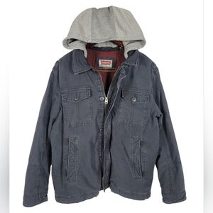 Men's LEVI'S Navy Blue Hooded Quilted Insulated Lining Warm Trucker JACKET XL